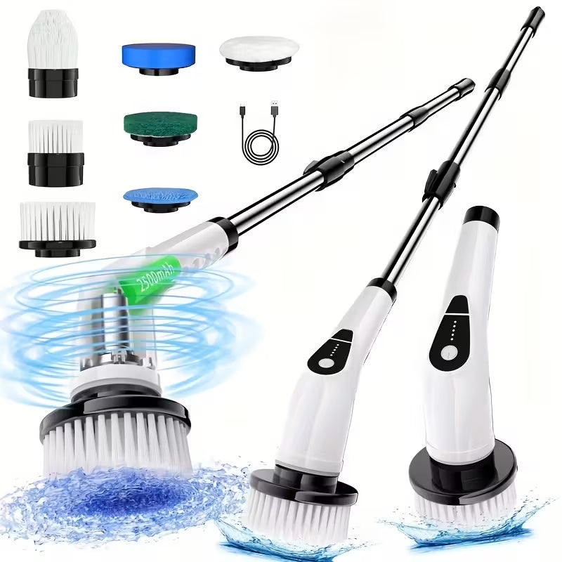7-in-1 Electric Cleaning Brush, Cordless Spin Scrubber with Adjustable Extension Handle for Bathroom, Bathtub, Tile, Kitchen, Floor & Home