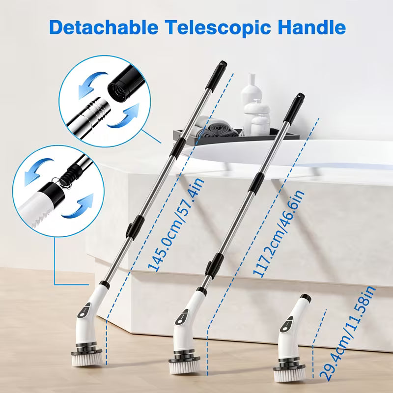 7-in-1 Electric Cleaning Brush, Cordless Spin Scrubber with Adjustable Extension Handle for Bathroom, Bathtub, Tile, Kitchen, Floor & Home