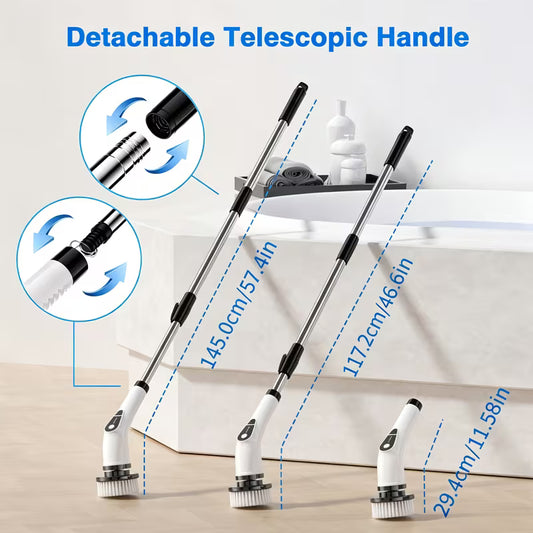 7-in-1 Electric Cleaning Brush, Cordless Spin Scrubber with Adjustable Extension Handle for Bathroom, Bathtub, Tile, Kitchen, Floor & Home