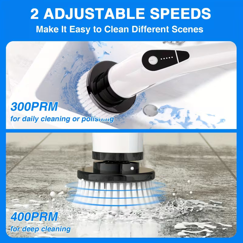 7-in-1 Electric Cleaning Brush, Cordless Spin Scrubber with Adjustable Extension Handle for Bathroom, Bathtub, Tile, Kitchen, Floor & Home